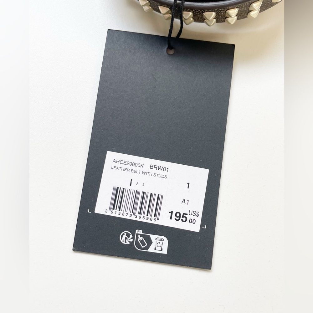 The Kooples Brown leather silver studded thin leather belt Punk Rock size 1 NWT - Picture 5 of 5